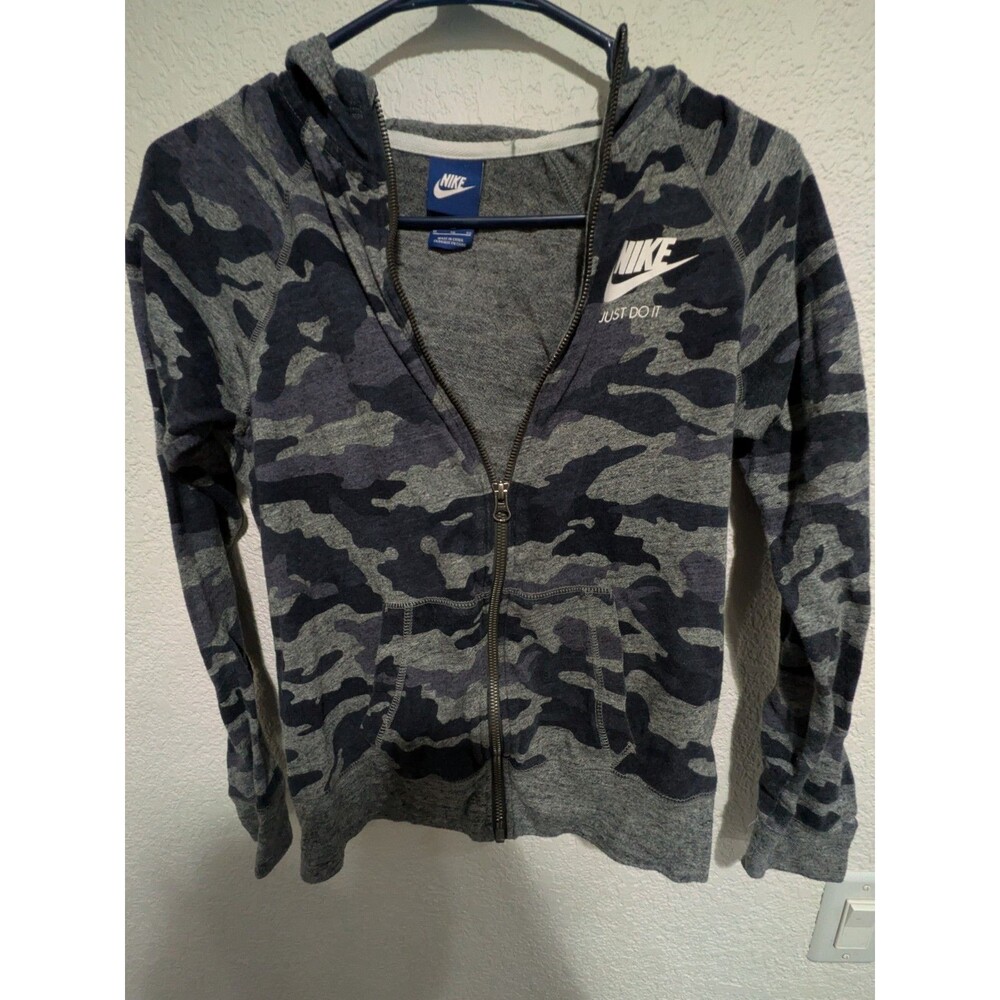 Nike Girls Vintage Camo Full Zip Hoodie Gray Blue Camouflage Jacket Size xl